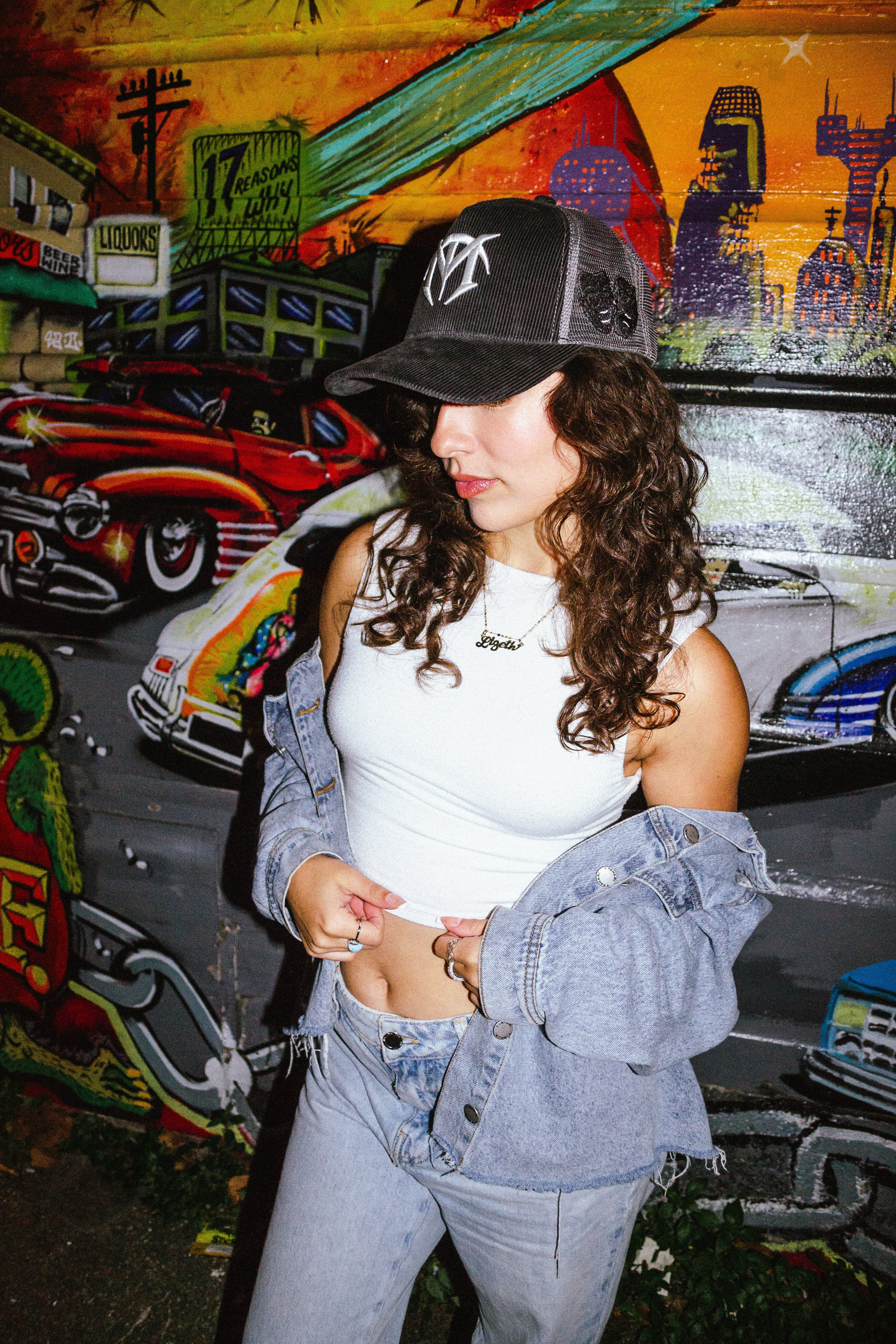 Black "Cry Later" Corduroy Trucker Hat